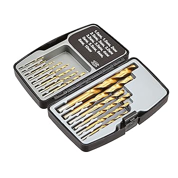 AmazonBasics High Speed Steel Drill Set for Metal, Wood, & Plastic, 14 Pieces, 1.5 - 10mm