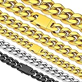 Hoyazvet Cuban Chain Stainless Steel Necklace for Men Women, 5/7/9/11MM Width, 18K Gold Plated/Black Metal/316L Stainless Steel Sturdy Curb Link Chain Necklaces, 18-30inch Length