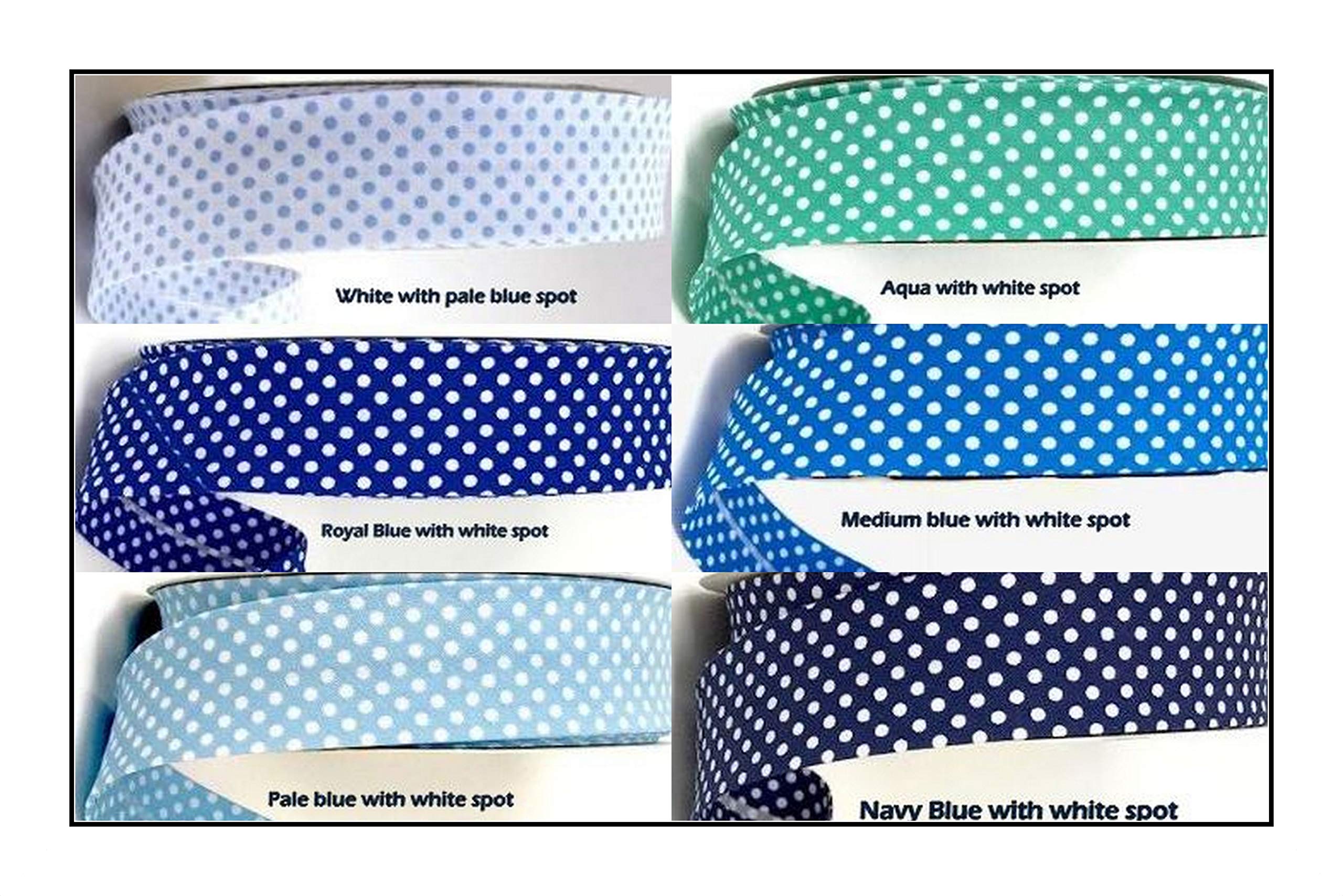 Professional Quality Polka Dot Double Fold Bias Binding Tape 30mm 1" Craft Trim Sewing Quilting 36 Colours A UK Seller 5m White with Navy Blue