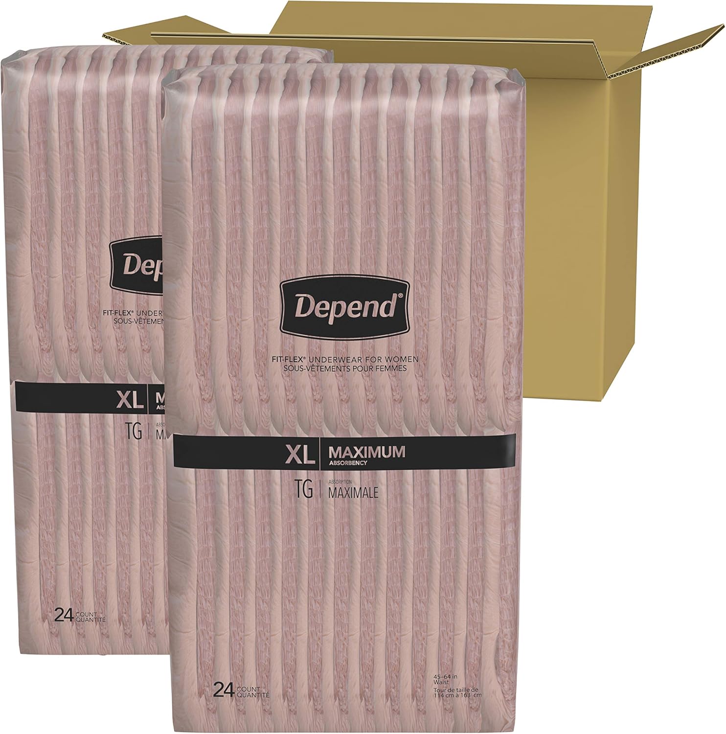 Depend FIT-FLEX Incontinence Underwear for Women, Disposable, Maximum Absorbency, Large, Blush, 52 Count (2 Packs of 26) (Packaging May Vary): Health & Personal Care