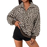 Hilinker Womens Cheetah Print Oversized Sweatshirt Half Zip Pullover Corduroy Long Sleeve Tops