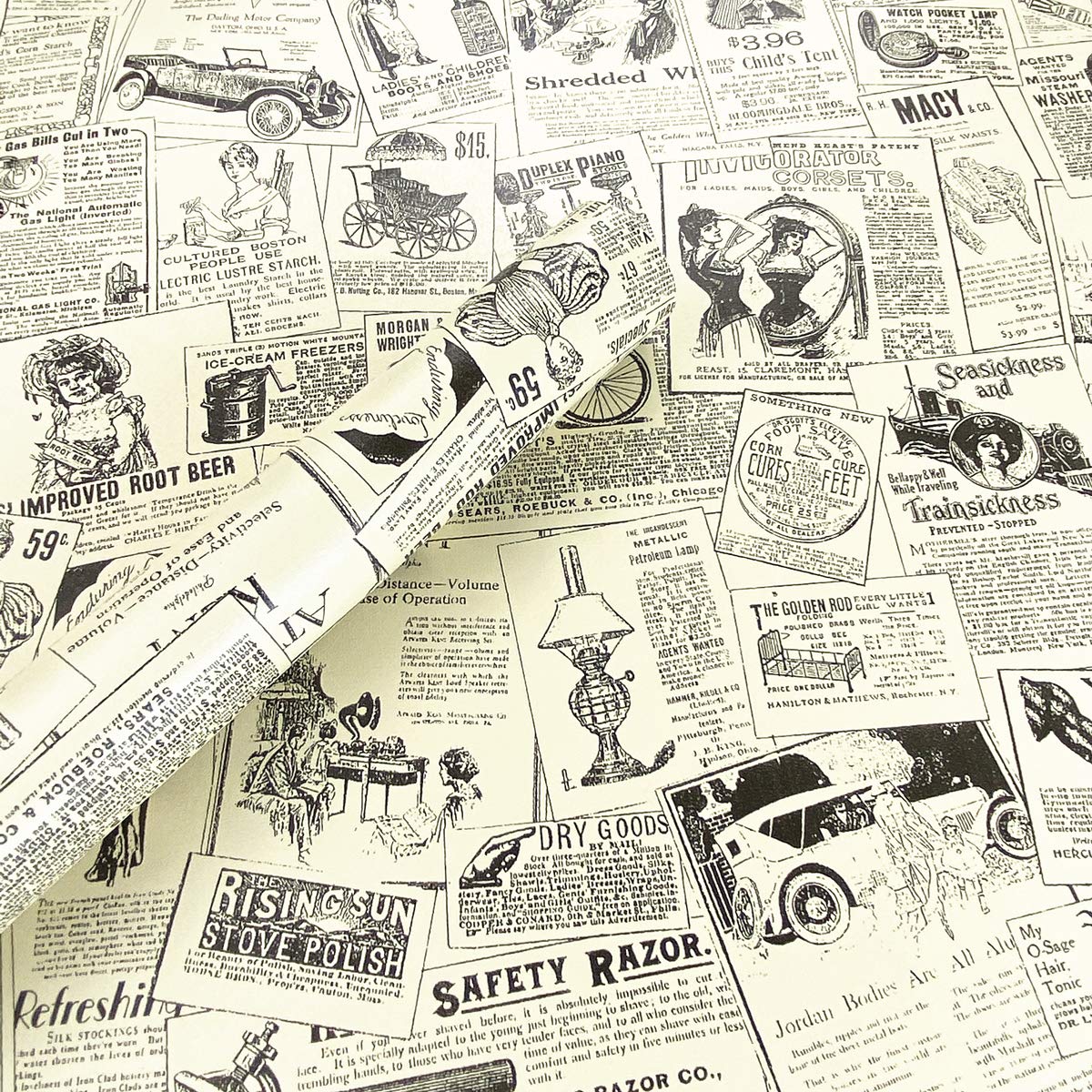 MESOAR Retro Style Newspaper Peel Stick Wallpaper Shelf Drawer Liner Dresser Furniture Sticker Home Decorative Sticky Back Vinyl Film 45cm by 300cm