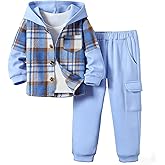 MEHIZU 2PCS Kids Boys Clothes Flannel Plaid Shirt Tops Pants Set Hoodie Sweatsuit Outfit 4-12 Years Boy Girls Shirts 2 Piece
