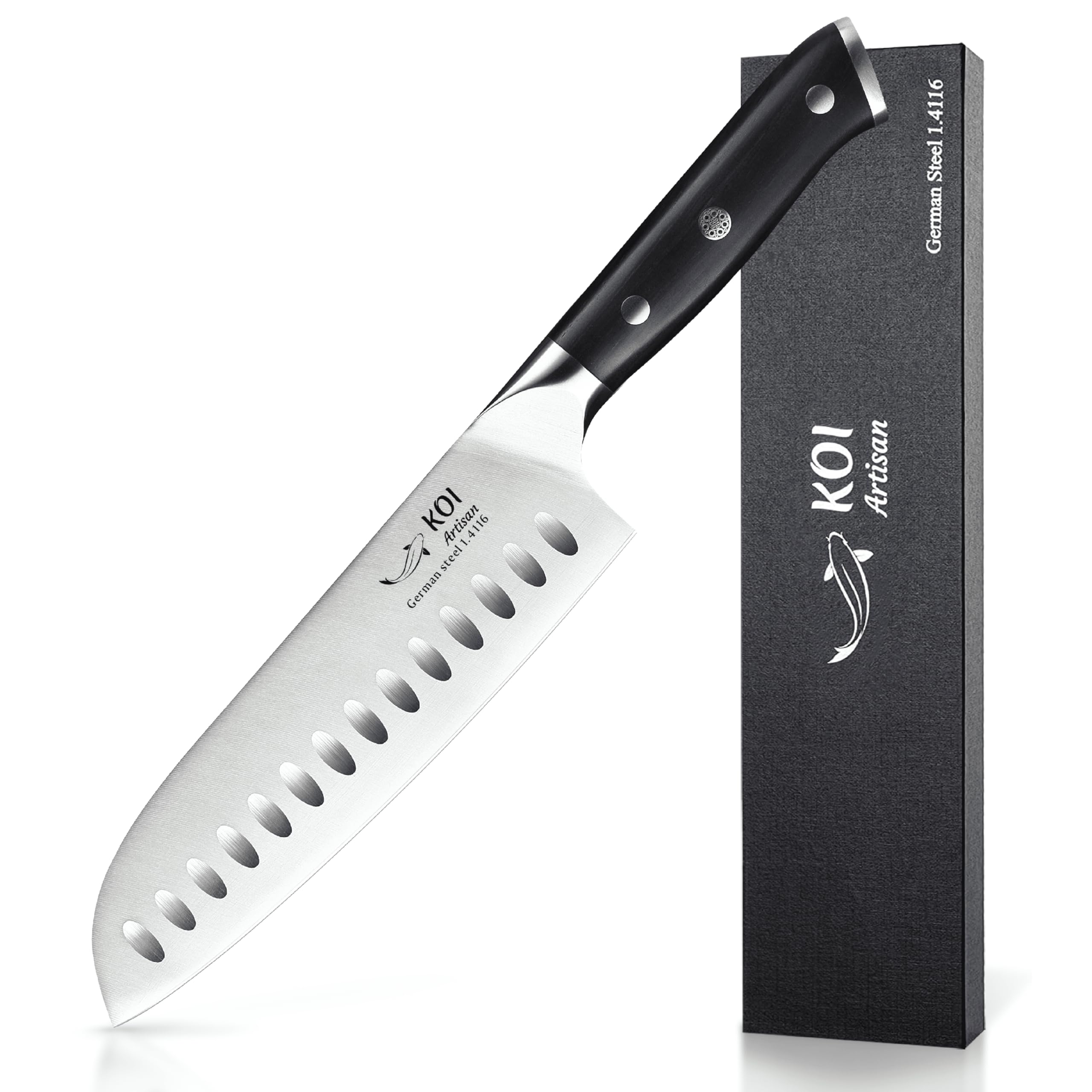 KOI ARTISAN Chefs Santoku Knife – 7 Inch Sharp Edge Japanese Chef Knife, Premium High Carbon Chefs Knives Professional,Japanese Damascus Chef Knife Stainless Steel, Corrosion & Stain Resistant