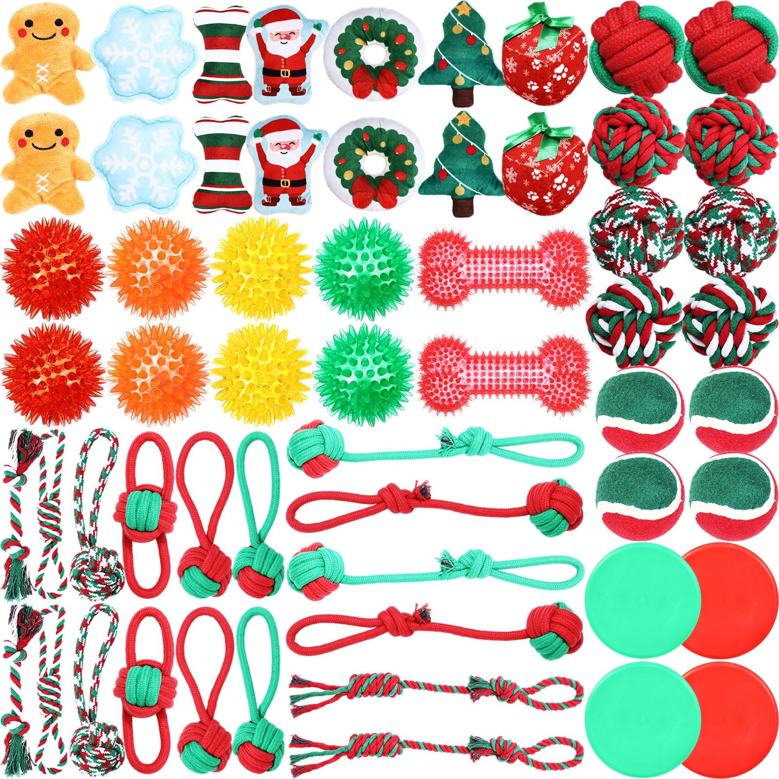 Photo 1 of Syhood 60 Pcs Squeaky Dog Toys Bulk Christmas Stuffed Plush Chew Toys Puppy Teething Rope Cute Spiky Chew Ball for Christmas Small Dog Pet Teething Gift(Santa Claus)