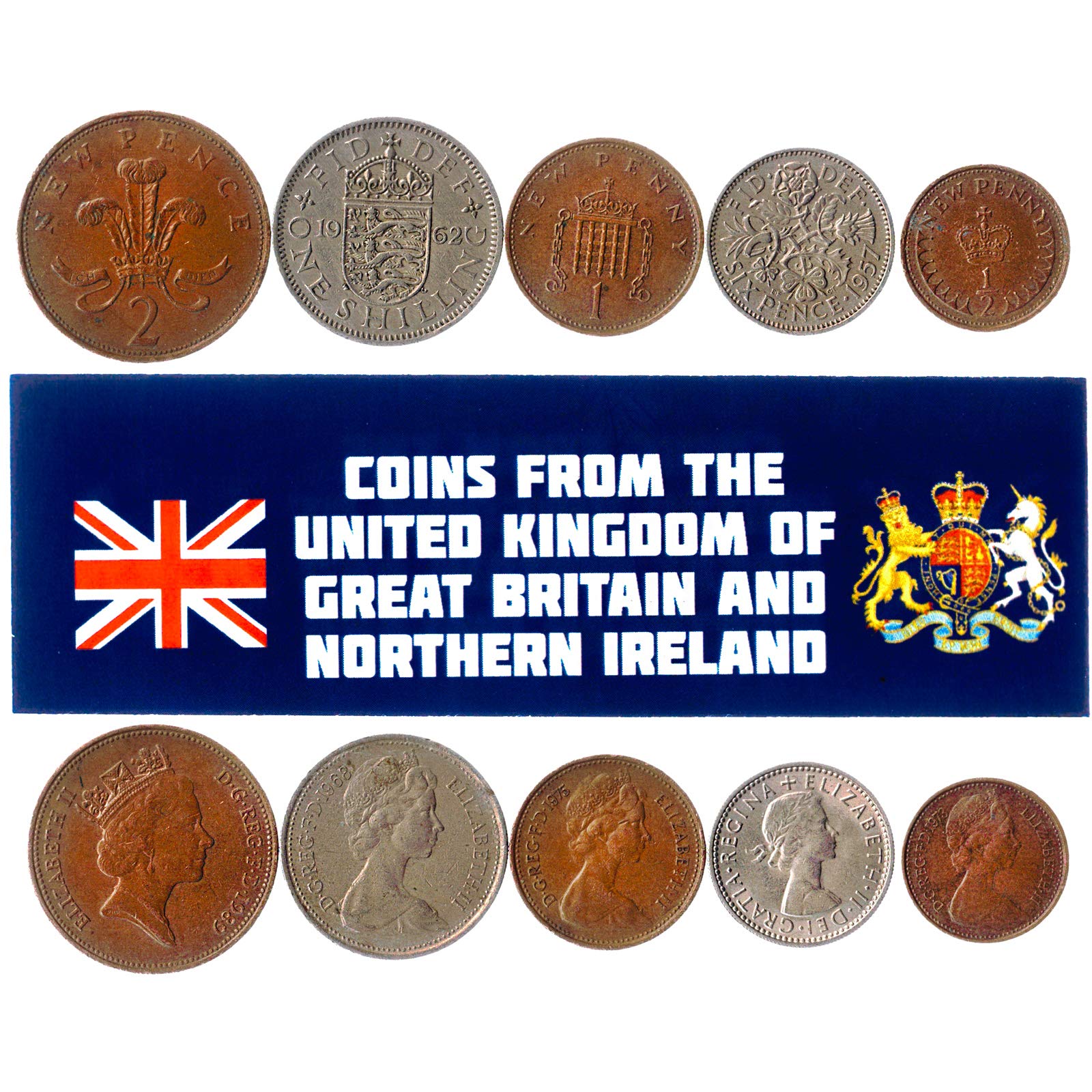 Hobby of Kings Different Coins - Old, Collectible British, English (United Kingdom) Foreign Currency for Collecting Book - Unique, Commemorative World Money Sets-Gifts for Collectors-Collection of 5