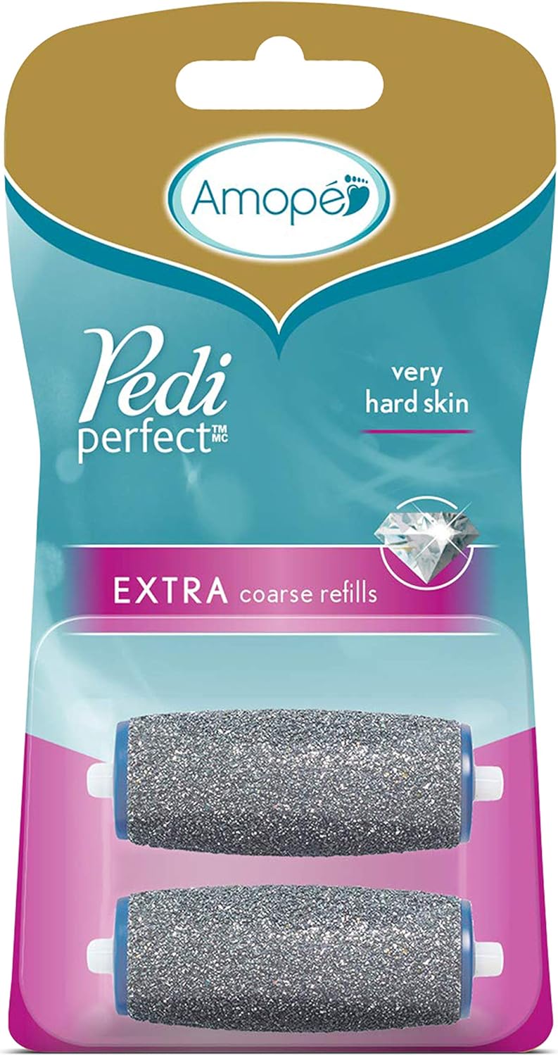 Amope Pedi Perfect Electronic Foot File Refills, Extra Coarse Rollers for Feet, Removes Hard and Dead Skin - 2 Count: Health & Personal Care