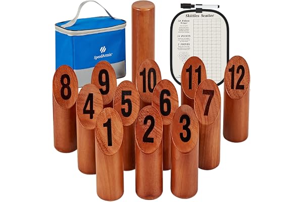 SpeedArmis Wooden Throwing Game - 12 Numbered Block Toss Games Set with Scoreboard & Carrying Case, Indoor Tailgating Bowling