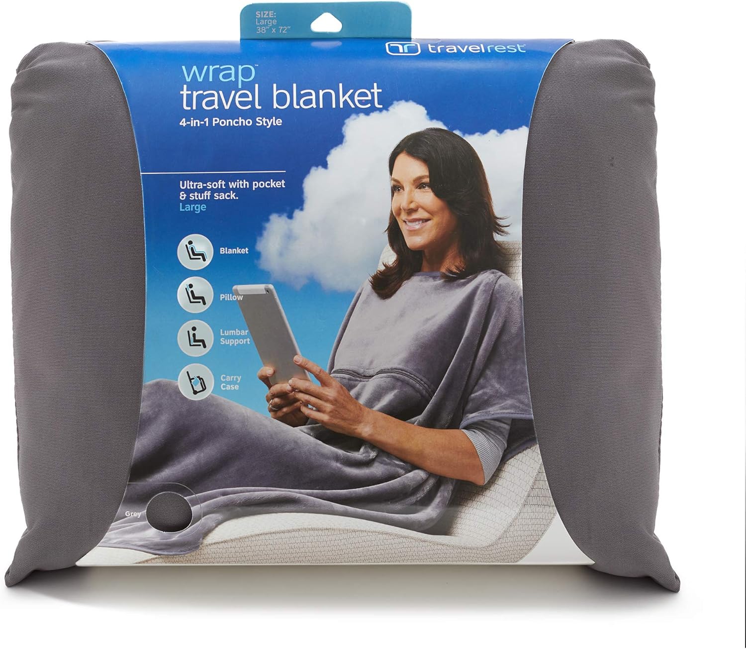Travelrest 4-in-1 Travel Blanket and Pillow for Airplanes, Compact, Ultra Plush