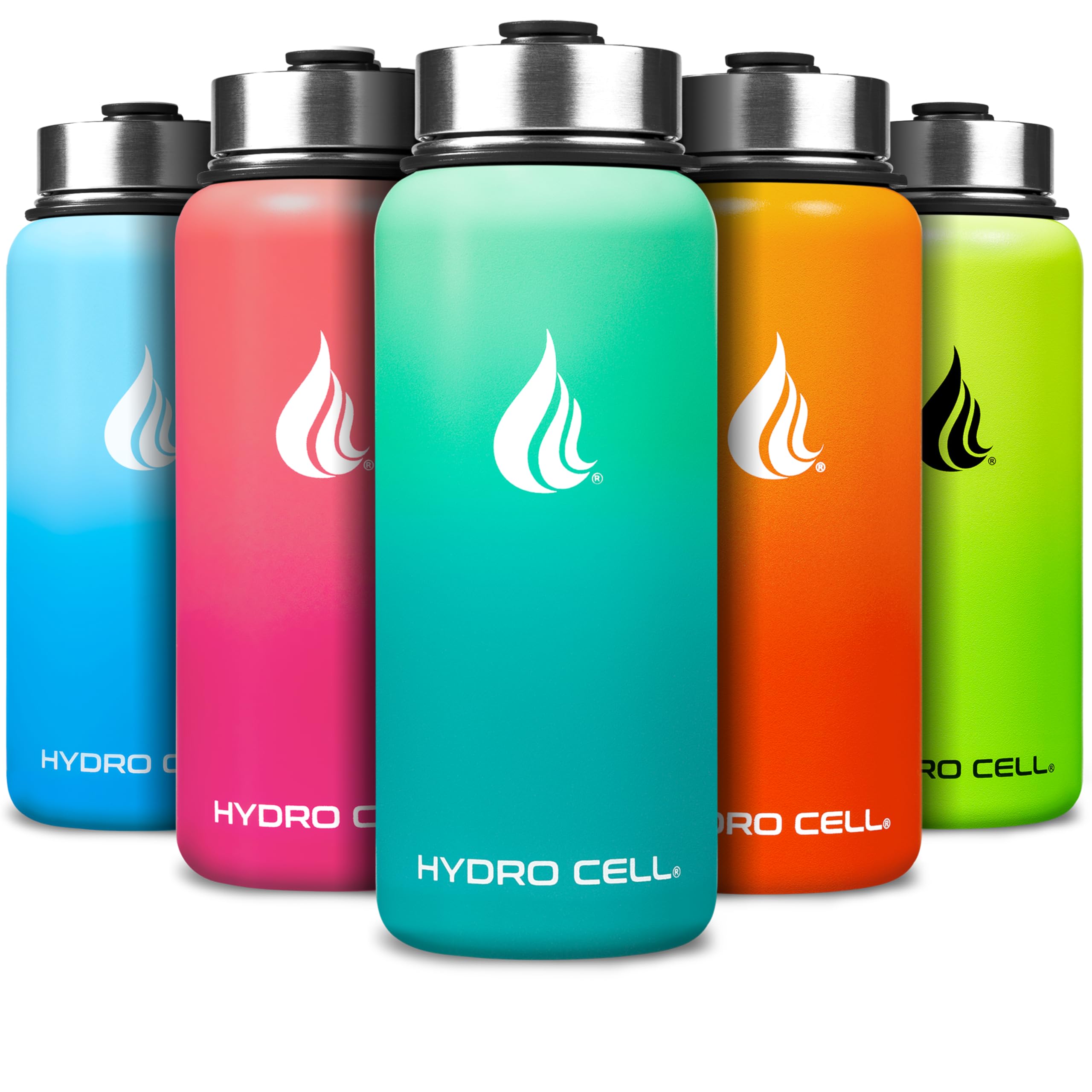 HYDRO CELL Stainless Steel Water Bottle w/Straw & Wide Mouth Lids (64oz 40oz 32oz 24oz 18oz 14oz) - Insulated Sweat Proof Sport Design (Mint/Green - 32oz)