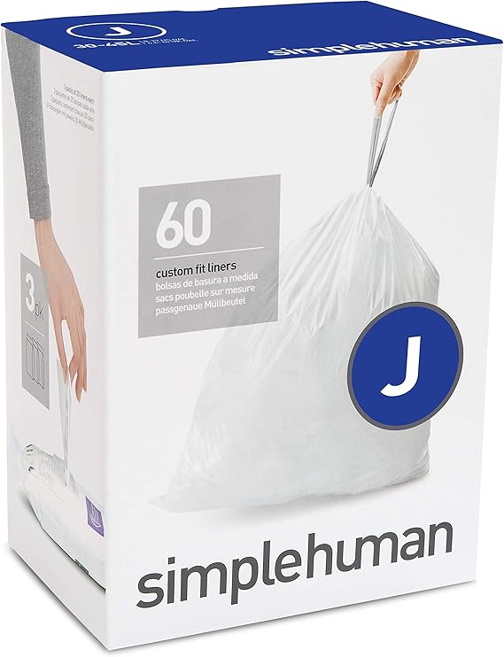 simplehuman Code J Custom Fit Liners, Tall Kitchen Drawstring Trash