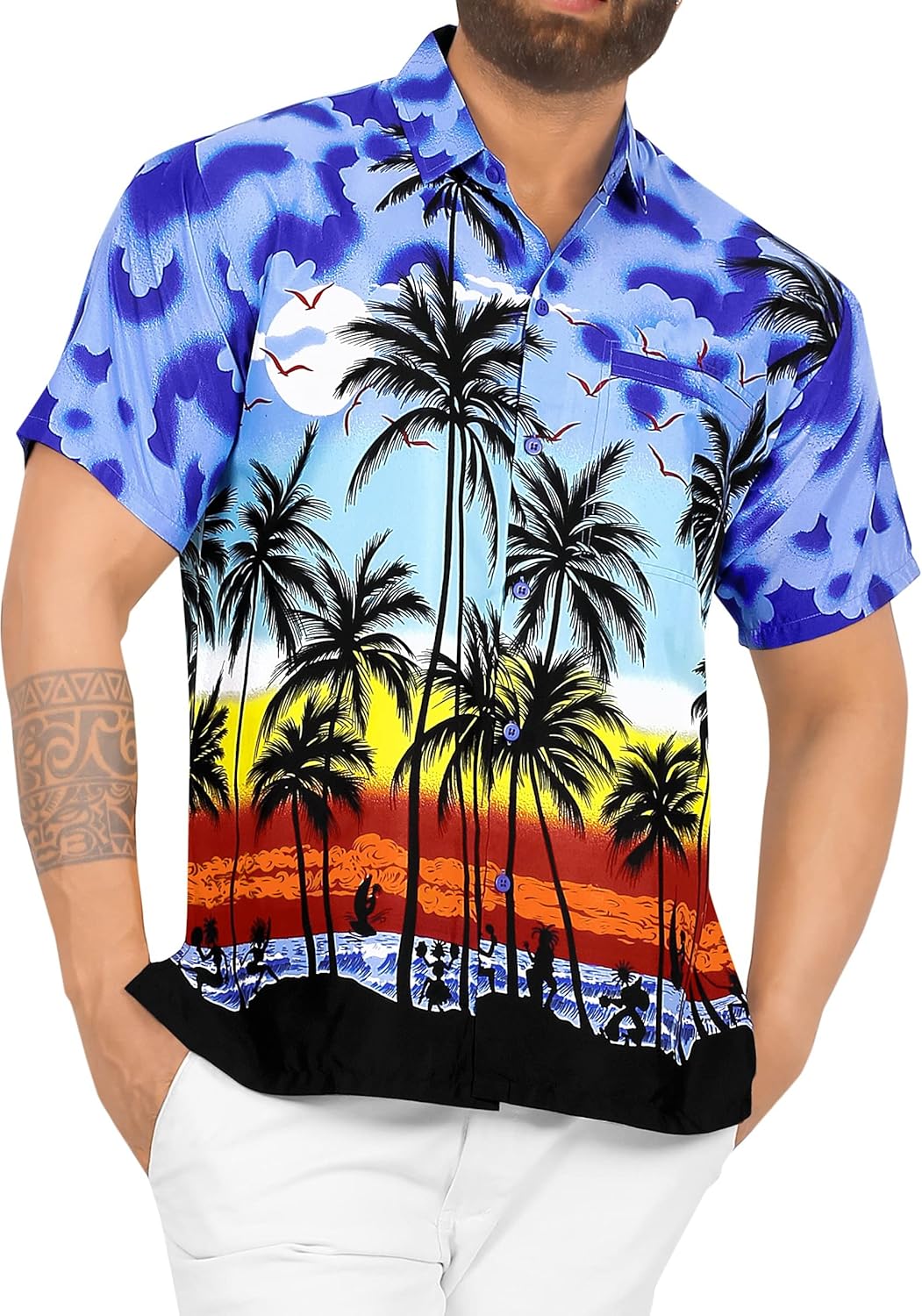 LA LEELA Men's Casual Cheap Hawaiian Beach Shirt Palm Tree Print Front