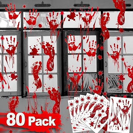 Amazon Com 80pcs Halloween Decorations Scary Bloody Handprint