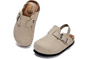 Torotto Kids Suede Clogs Toddler Boys Girls Cork Footbed Clogs with Arch Support & Adjustable Straps for Indoor & Outdoor