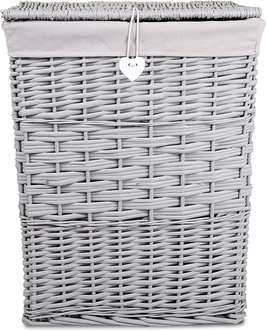 Premium Grey Painted Laundry Wicker Basket Cotton Lining With Lid
