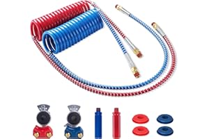 Ailbiuko Semi Truck Air Brake Line Hose Coil Assembly Coiled Set Airline Blue Red Pigtail Trailer Air Hose,1/2" NPT DOT Fittings with Glad Hands & Grips & Rubber Seals (15' Length x 40" Tractor Lead)