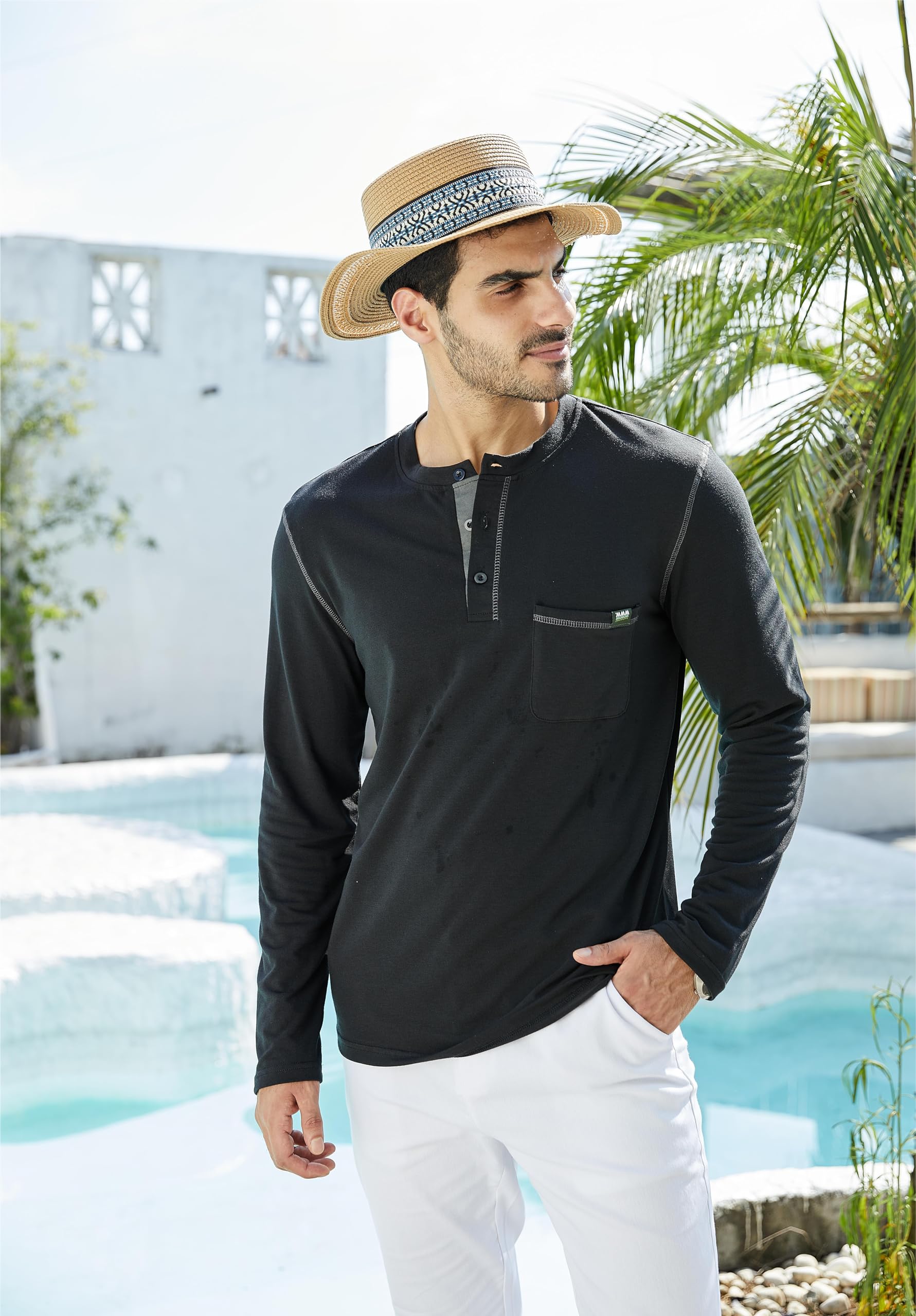 Qekoma Men's Henley Shirts Short/Long Sleeve Casual Cotton T-Shirt Classic Button Basic Stylish Tees Tops