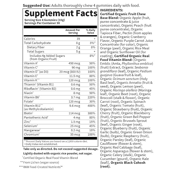 GARDEN OF LIFE ORGANICS WOMEN 40+ GUMMY VITAMINS – BERRY – CERTIFIED ORGANIC, NON-GMO, VEGAN, KOSHER COMPLETE MULTI – METHYL B12, C & D3 – GLUTEN, SOY & DAIRY FREE, 120 REAL FRUIT GUMMIES