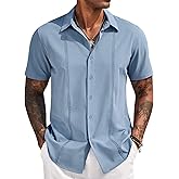 COOFANDY Mens Cuban Guayabera Short Sleeve Shirt Casual Summer Beach Tops Button Down Untucked Shirts