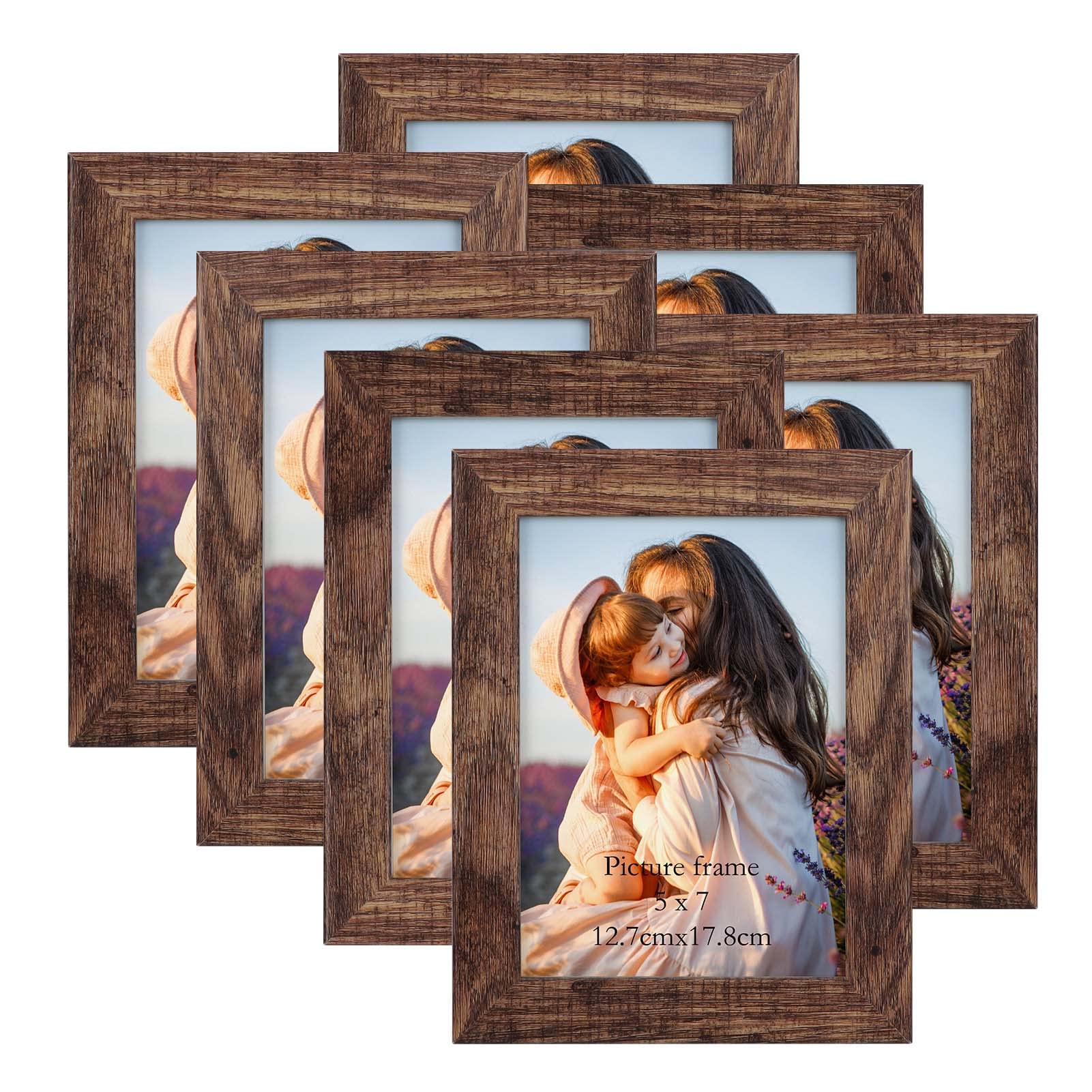Photo 1 of PETAFLOP 5x7 Picture Frame Set of 7, Rustic Frames Display 5 by 7 Inch Photo for Wall or Tabletop