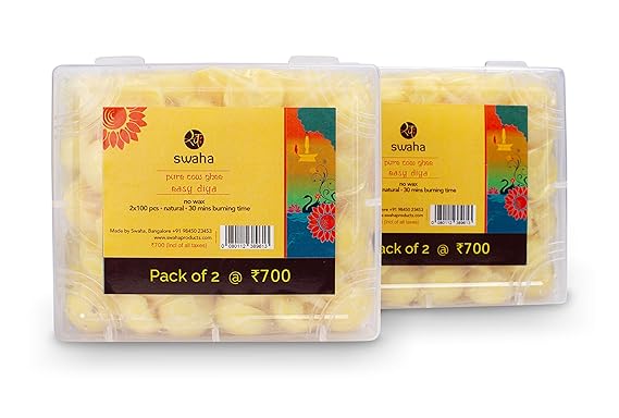 Swaha Pure Cow Ghee Diya (12 cm x 10 cm x 10 cm, Set of 200, Yellow)
