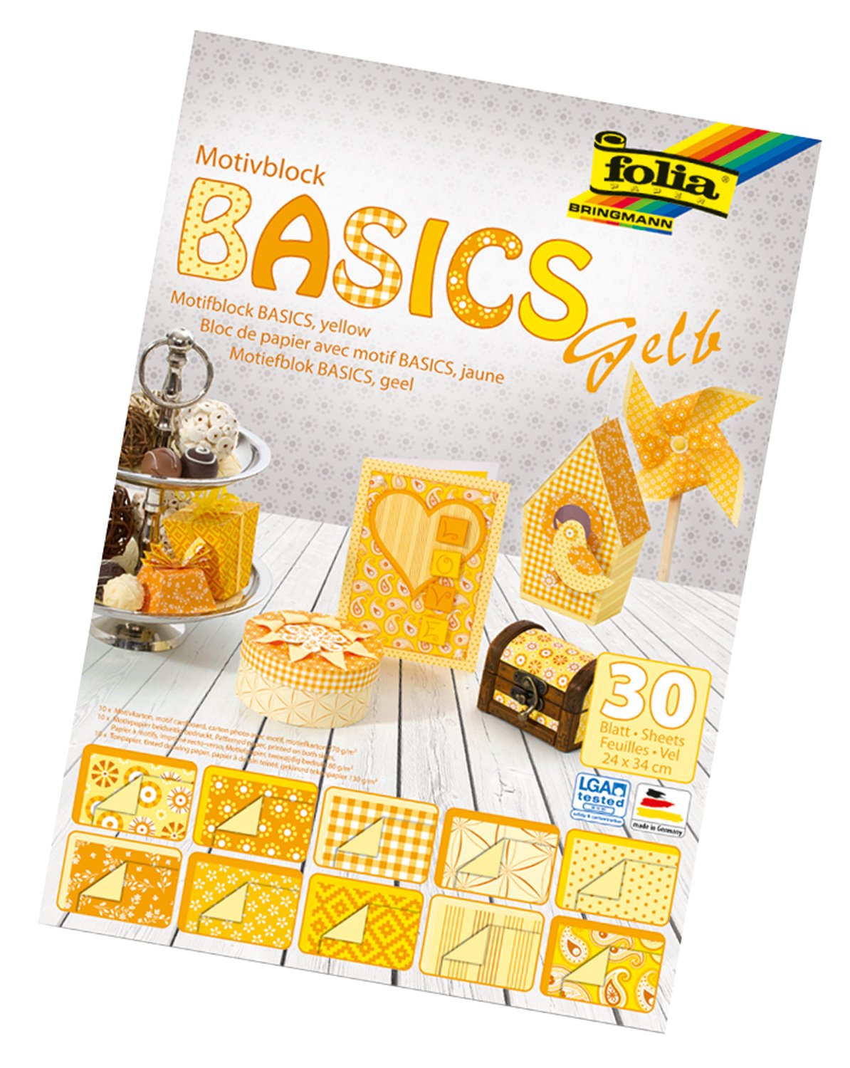 Folia 46149 Basics Motif Block – 24 x 34 cm 30 Sheets – Yellow