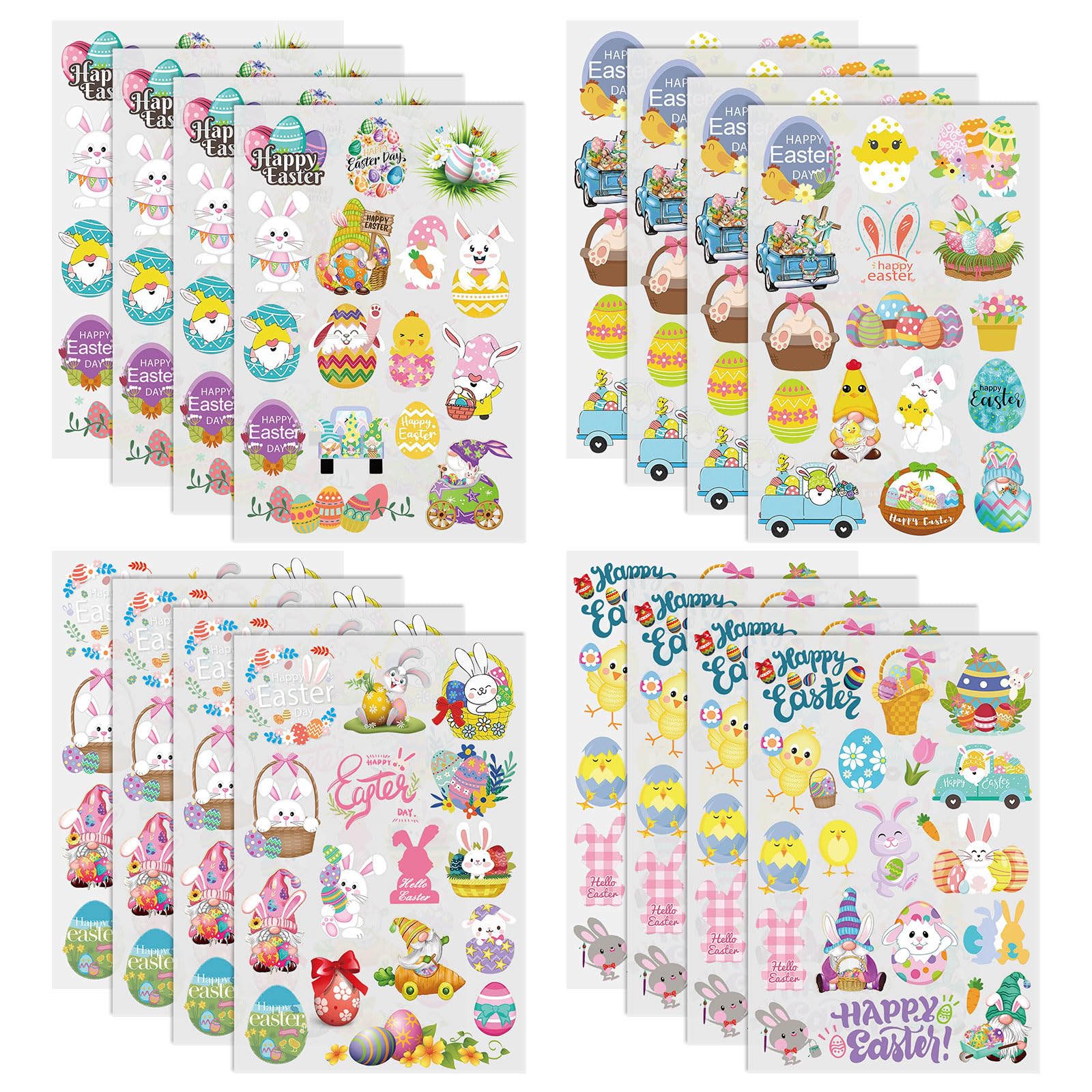 WANDIC 16 Sheets Easter Rub on Transfer Stickers Easter Bunny Decals Animal Stickers Waterproof Decals Furniture Stickers Home Decoration Decals for DIY,10 * 15cm