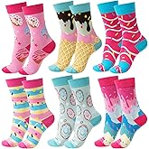 Chuarry 6 Pairs Funny Donut Socks for Women Christmas Gifts Macaron Ice Cream Cotton Food Donut Crew DIY Cupcake Socks for Christmas Valentine‘s Day Teacher Colleague Gifts