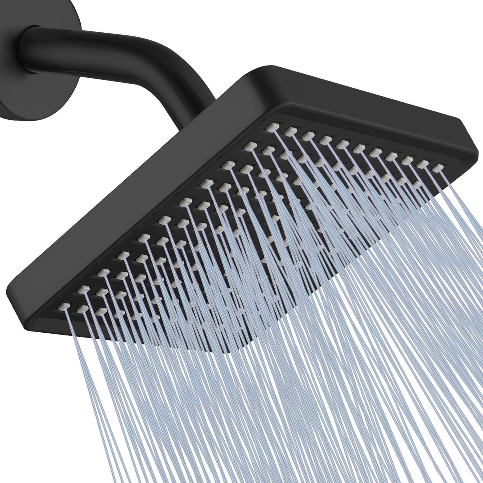 Katezon Shower Head, Square High Pressure Rain Showerhead, Premium Quality Luxury Design, Easy Clean Adjustable Replacement for Your Bathroom Shower Heads (Black Matte, 15 cm)
