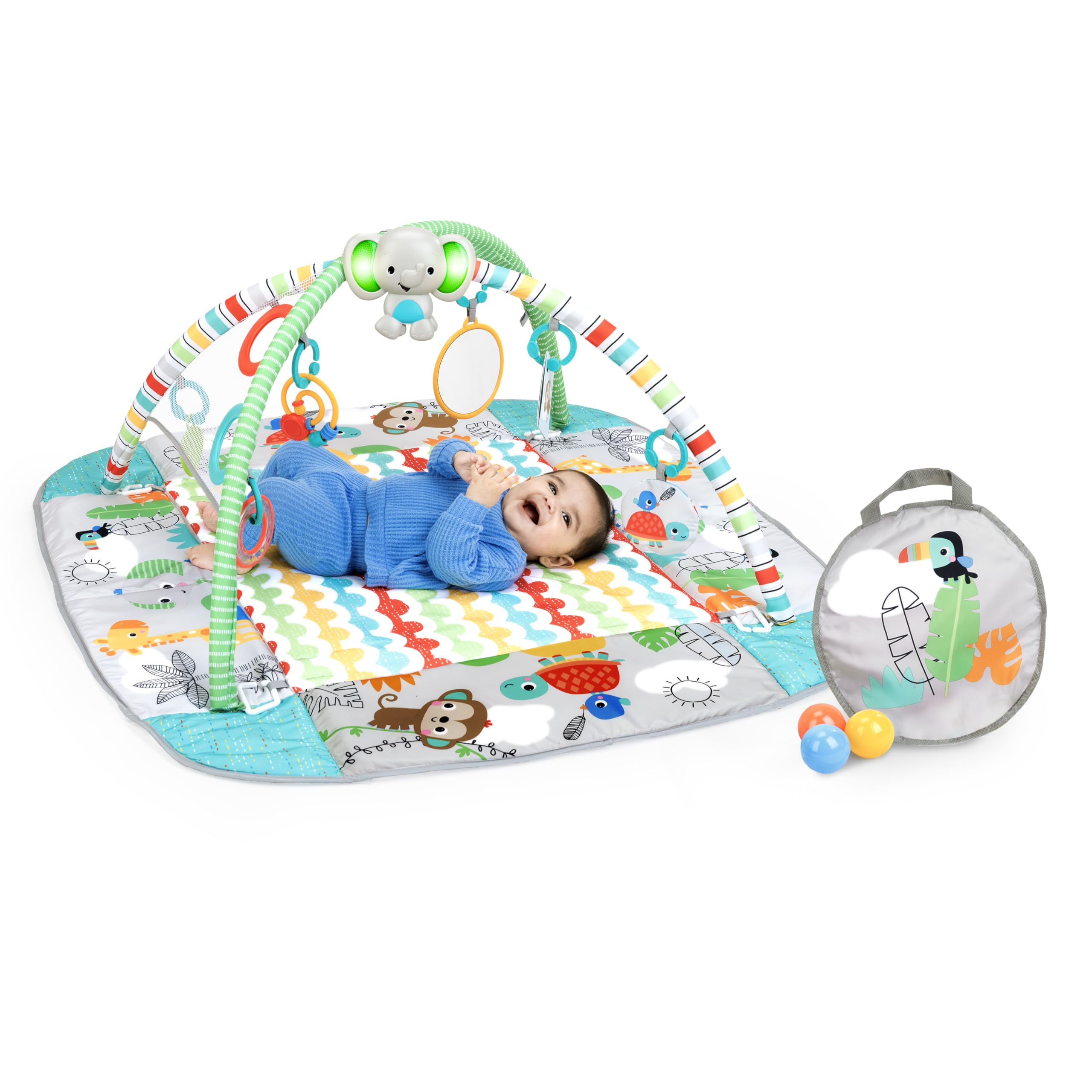 Bright Starts 5-in-1 Your Way Ball Play - Jumbo Play Mat Converts to Ball Pit Baby Gym, Newborn to Toddler - Totally Tropical (Green)