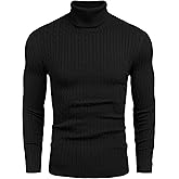 COOFANDY Men's Slim Fit Turtleneck Sweater Casual Twist Patterned Pullover Knitted Sweaters