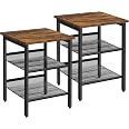 VASAGLE Nightstand, Set of 2 Side Tables, End Tables with Adjustable Mesh Shelves, for Living Room, Bedroom, Industrial, Stab
