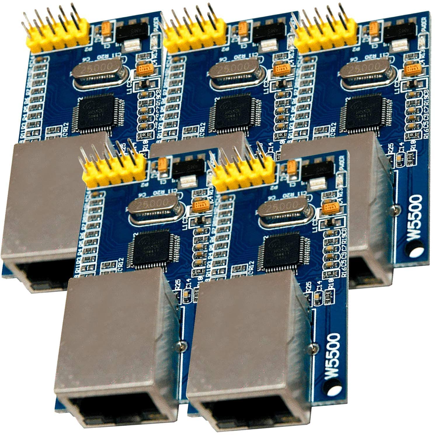 AZDelivery 5 x W5500 Ethernet Shield Breakout Board Serial Interface 3.3V 5V Chip TCP/IP 51/STM32 Microcontroller via W5100 A32 compatible with Arduino including E-Book!