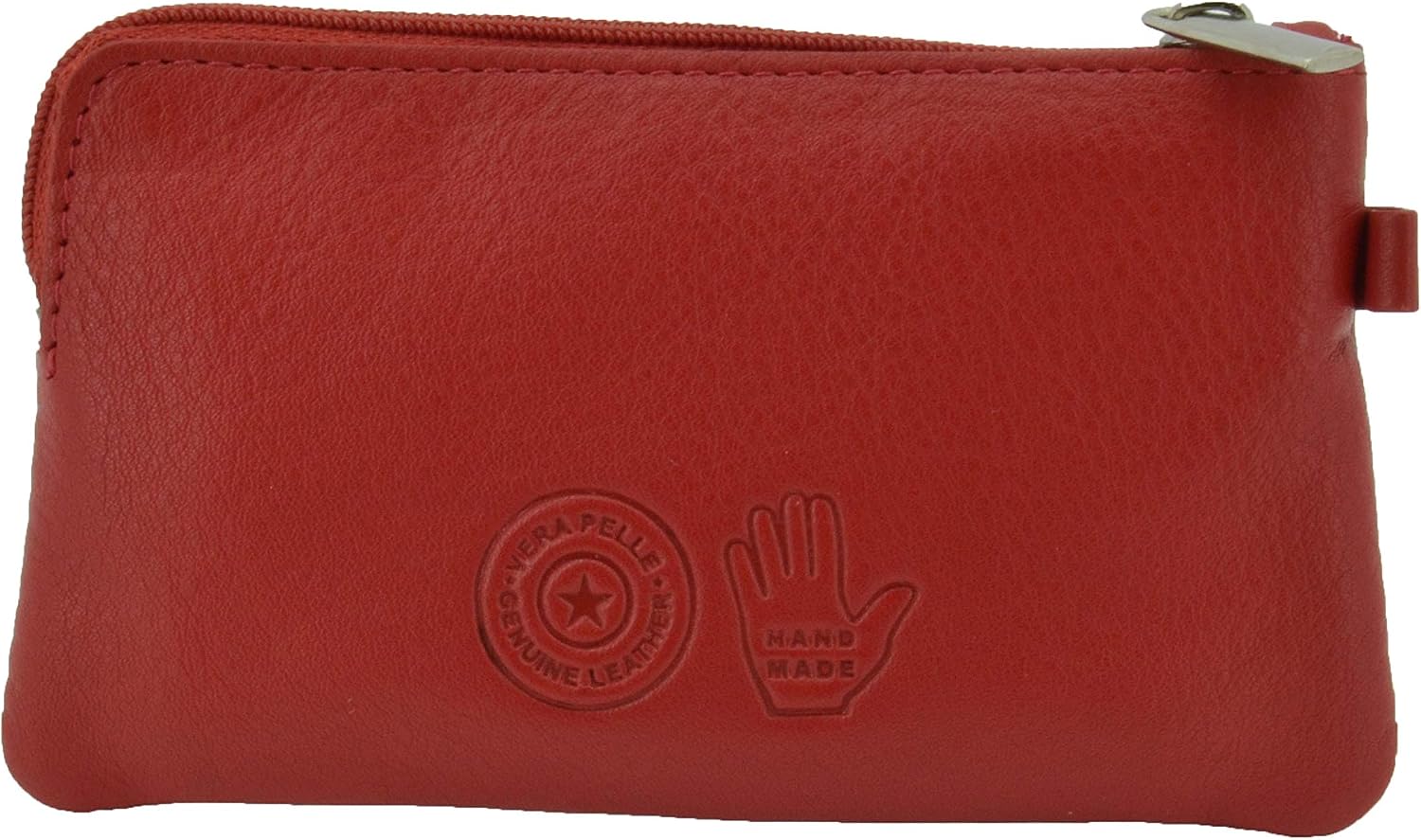 CM Conte Massimo Genuine Leather Key Case for Men Women 2 Zip Pockets, 6 Hooks, Card Slot, Red, Gift Box, Red Rings - Image 3