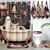 Peryiter 21 Pcs Vintage Halloween Shower Curtain Set, 70.9