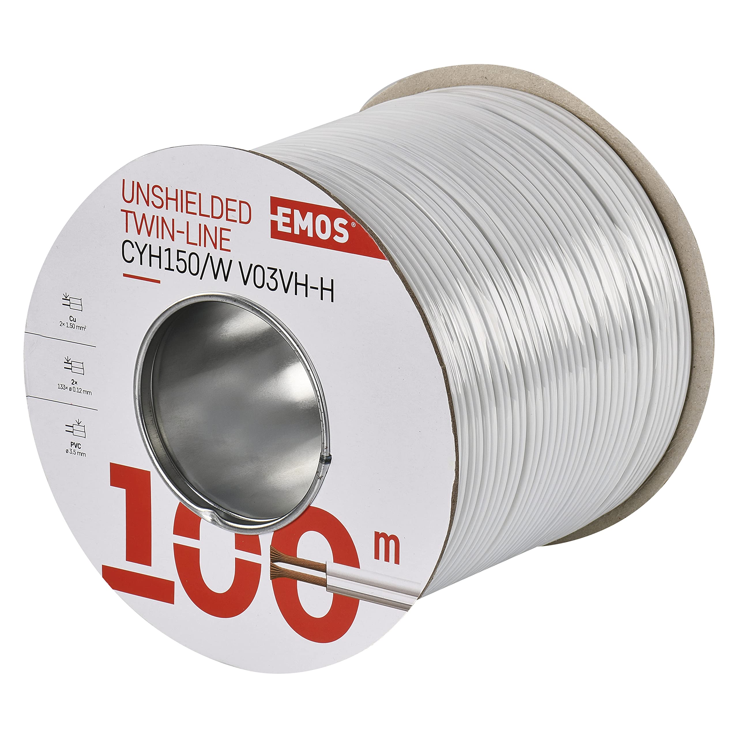 EMOS 100 x 2 x 1.5mm Unshielded Bi-Directional Cable - White