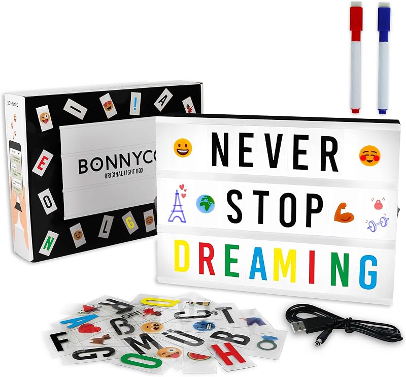 BONNYCO A4 LED Cinema Light Box 400 Letters Emojis USB Markers Retro Decor Gift