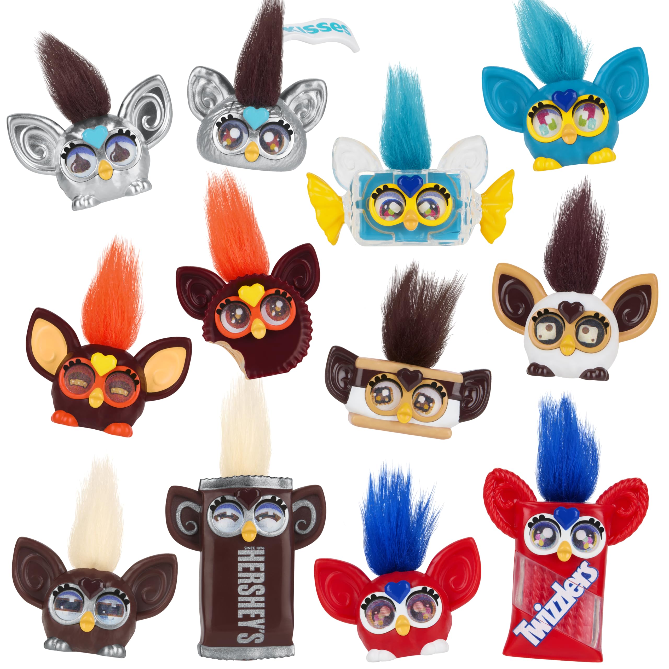 Furby Minis 12 Pack of The Hershey Company Figures, Tiny Collectible 1-Inch Candy Toys, Halloween Handouts for Kids, Easter Basket Stuffers, Ages 6+ (Amazon Exclusive)
