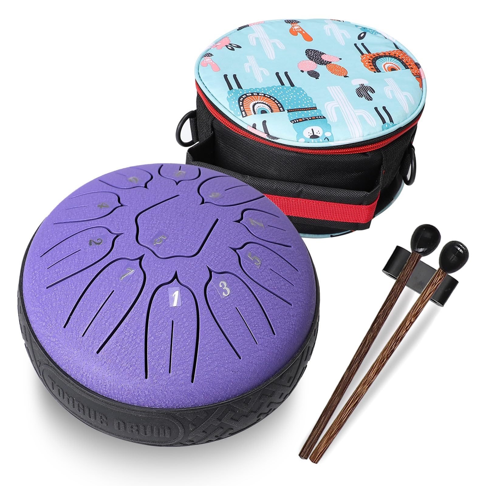 Steel Tongue Drum 11 Notes 6 Inch Meditation Drums - D Major Metal Handpan Drums Hand Percussion Musical Instrument with Bag Drum Mallets Music Book for Adults Beginner (Purple)