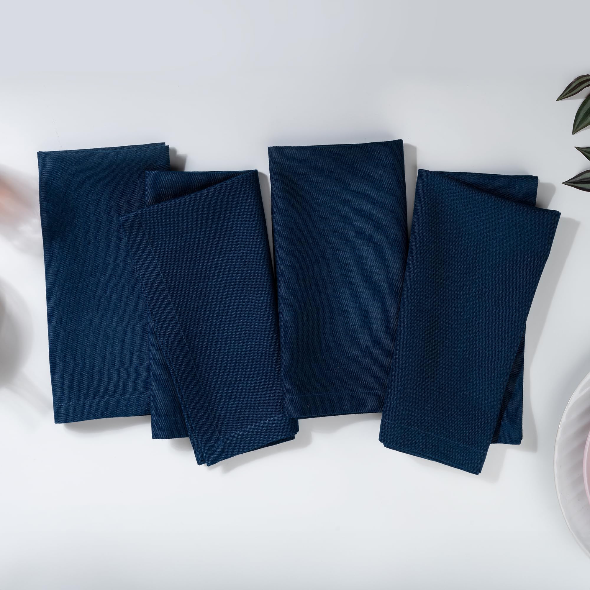 D'Moksha Homes Cloth Napkins 51 x 51 CM Set of 4 - Premium Faux Linen Navy Blue Napkins - Wrinkle Resistant, Machine Washable Cloth - 100% Recycled Fabric Soft & Durable for Dining, Spring