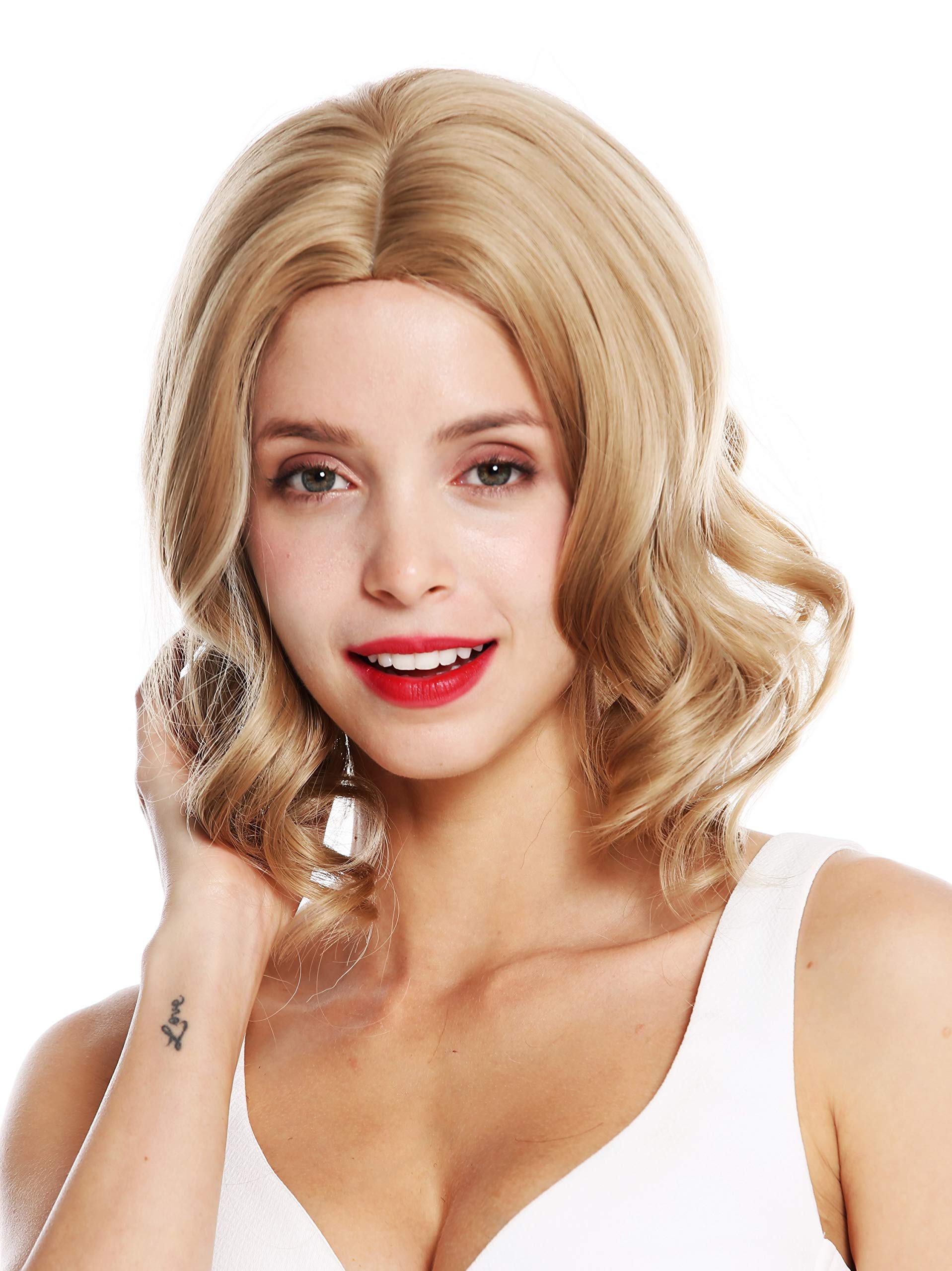 WIG ME UP - 1957-24H88 women's quality wig shoulder length cute dinky middle parting curly tips blonde highlights