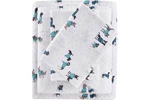 Intelligent Design Cozy Soft 100% Cotton Flannel Print Animals Stars Cute Warm, Ultra Soft Cold Weather Sheet Set Bedding, Twin, Teal Dogs 3 Piece