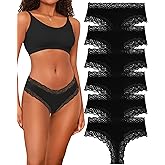 FINETOO Womens Cotton Underwear Sexy Lace Hipster Panties Soft Breathable Cotton Brazilian Bikini Ladies 6 Pack