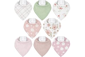 CIVARUA KIDS Muslin Baby Bibs 8 Pack, Baby Bandana Drool Bib for Drooling and Teething, Cotton Soft Absorbent for Girls Boys