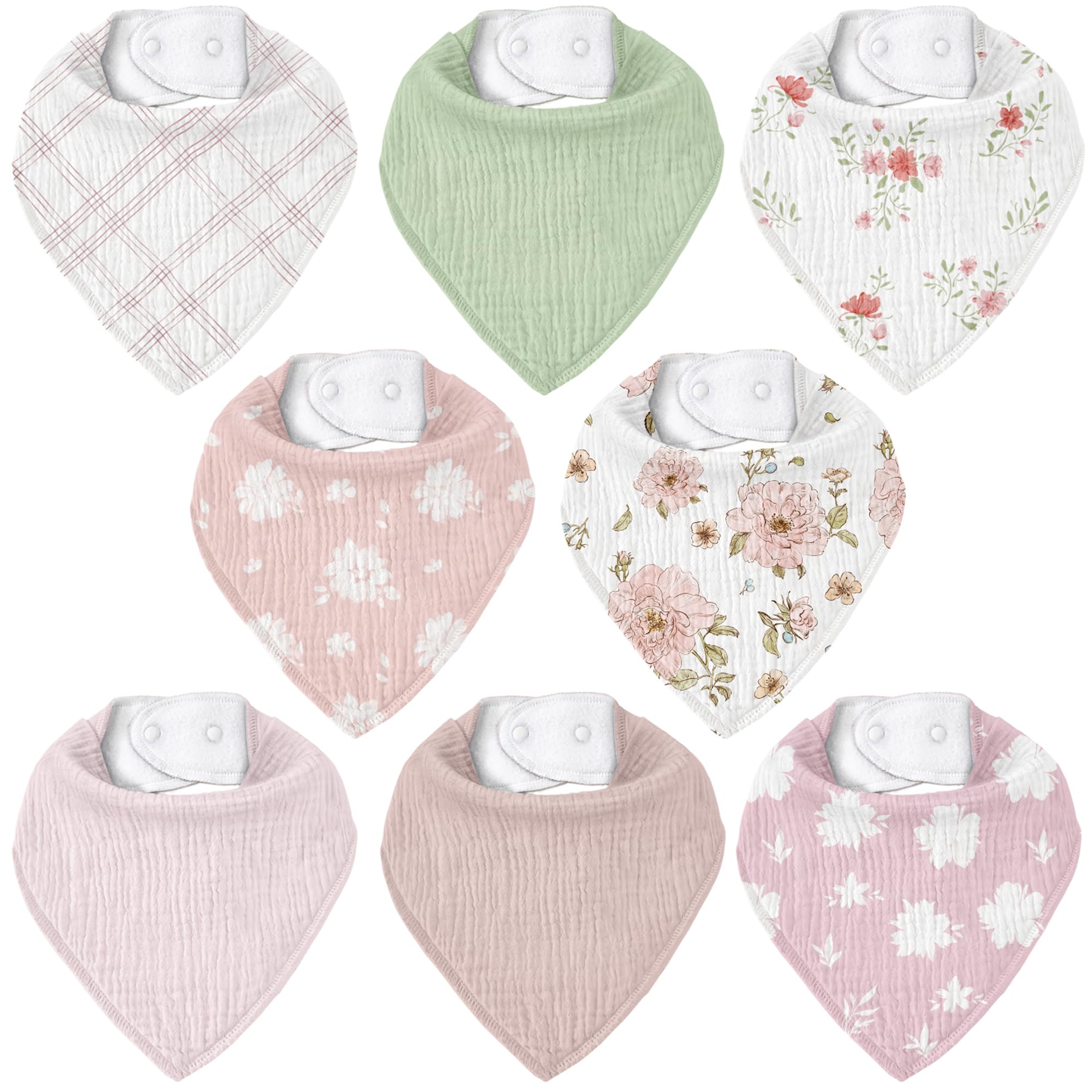 Photo 1 of CIVARUA KIDS Muslin Baby Bibs 8 Pack, Baby Bandana Drool Bib for Drooling and Teething, Cotton Soft Absorbent for Girls Boys Garden