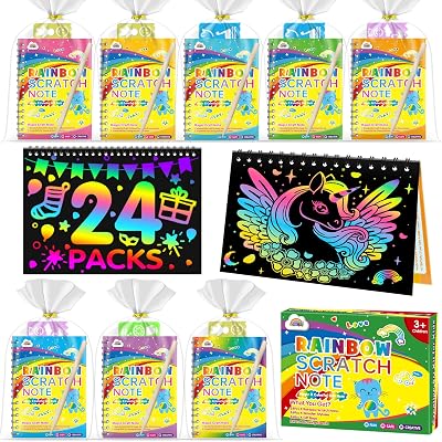 ZMLM 24 Pack Scratch Art Set with Notebooks, Styluses, Stencils & Gift Bags