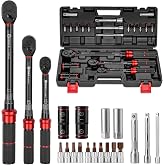 XEIMILE 20Pcs 1/4 3/8 1/2-inch Drive Click Torque Wrench Set for Car Moto | Inch Pound Torque Wrench with Sockets (20-260 in.lb,5-45 ft.lb,10-170 ft.lb), Dual-Direction 72T, 3% Precision for Bike DIY