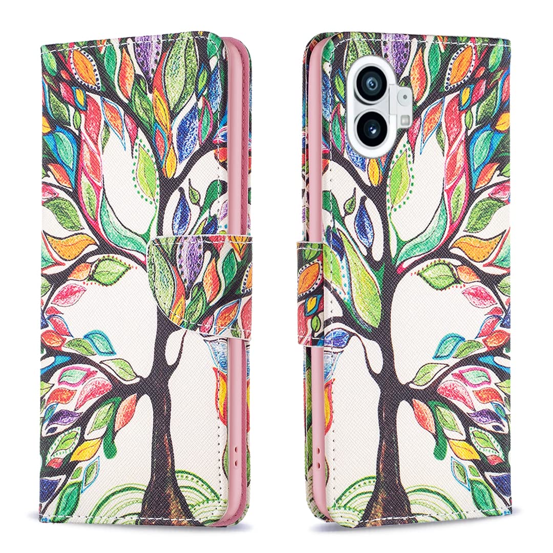 Nothing Phone 1 Case Shockproof Slim PU Leather Flip Pouch Wallet Phone Silicone Phone Cover with Magnetic Stand Card Holder Slot Protective Smartphone Cases for Nothing Phone One The Tree of Life