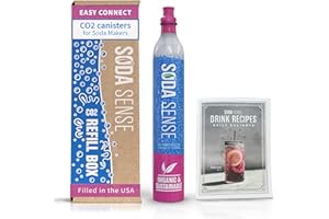 Soda Sense 60L Easy Connect CO2 1 Pack Canister Refill & Recipe Book Bundle, Compatible w/SodaStream Quick Connect Soda Makers Only [ART, TERRA & DUO]