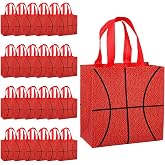 shioueoyu 24Pcs Basketball Gift Bags Goodie Bag with Handles Non-Woven Basketball Snack Bags for Team Party Favors Candy Sports Paper Treat Bag Gifts 7.8 x 7.8 In for Birthdays Theme Party Supplies